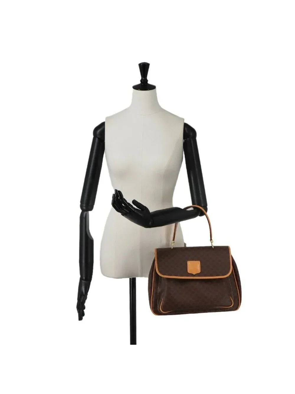 Celine Macadam Hand Bag Leather Brown Gold Vintage